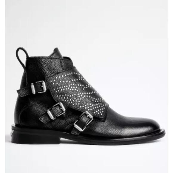Zadig & Voltaire Black Laureen Studded Leather Ankle Booties Size 40/US 9 NWT - Picture 1 of 14
